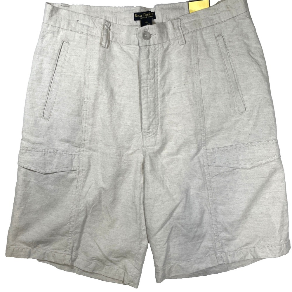 Boca Classics Mens Cargo Shorts Island Wear Tan Size 34 100% Cotton
